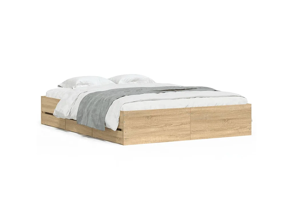 Cadre de lit avec tiroirs sans matelas chêne sonoma 140x190 cm