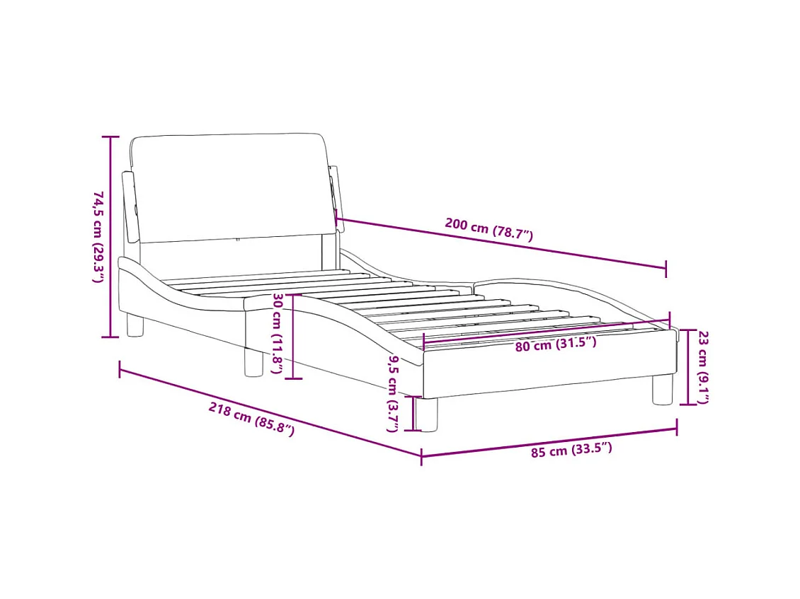Cadre de lit avec tête de lit Dover crème 80x200cm tissu