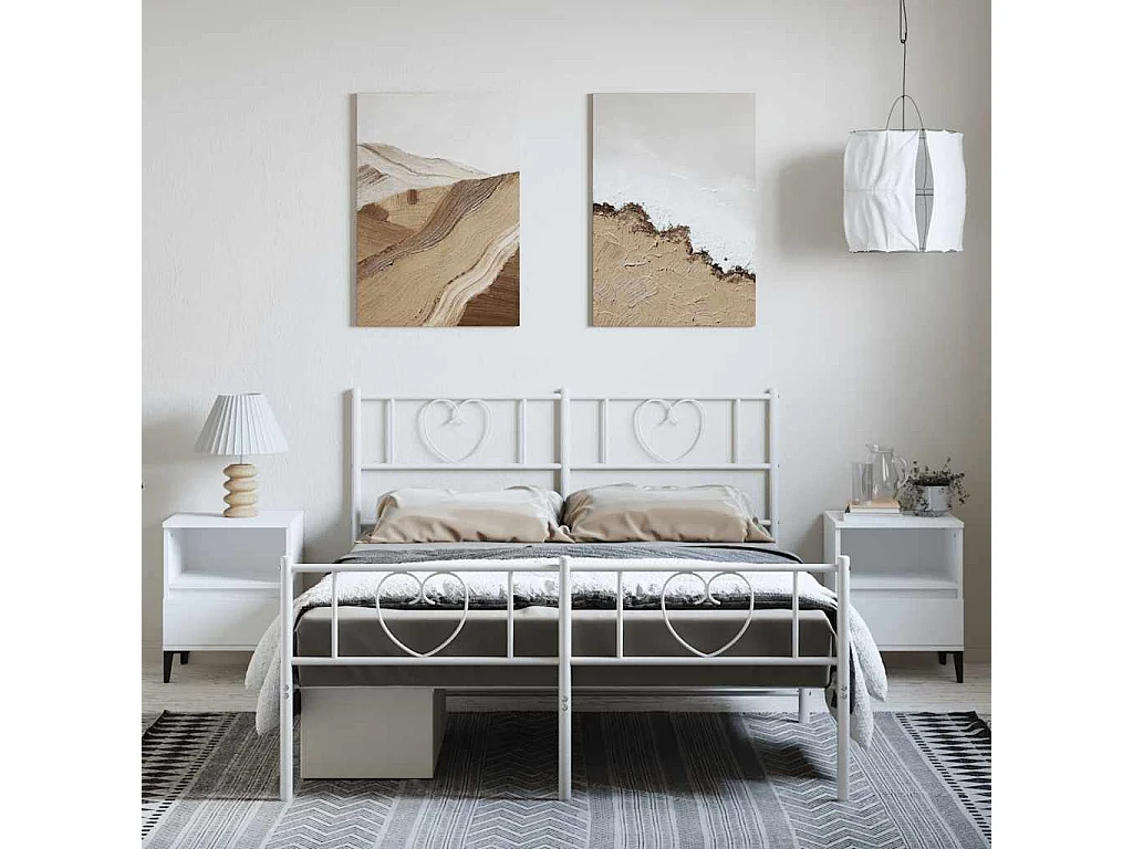 Estrutura de cama com cabeceira e pés 135x190 cm metal branco