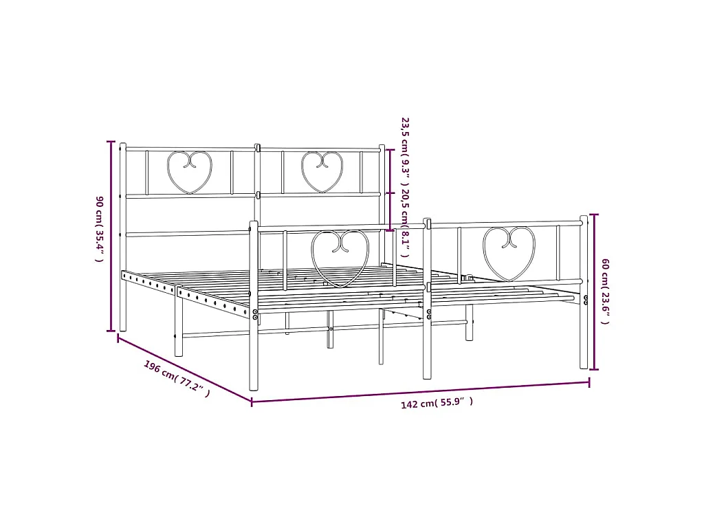 Bedframe met hoofd- en voeteneinde metaal wit 135x190 cm