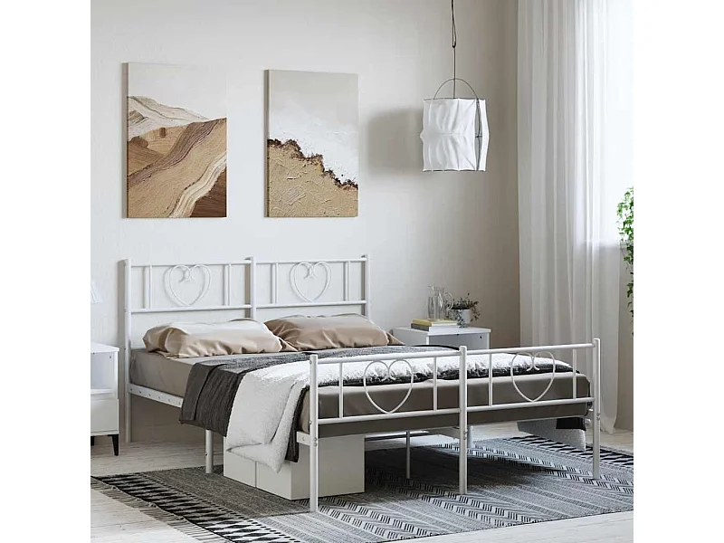 Estrutura de cama com cabeceira e pés 135x190 cm metal branco