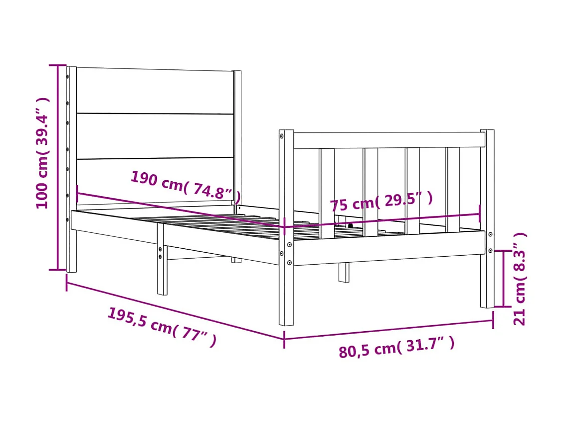 Cadre de lit sans matelas bois de pin massif