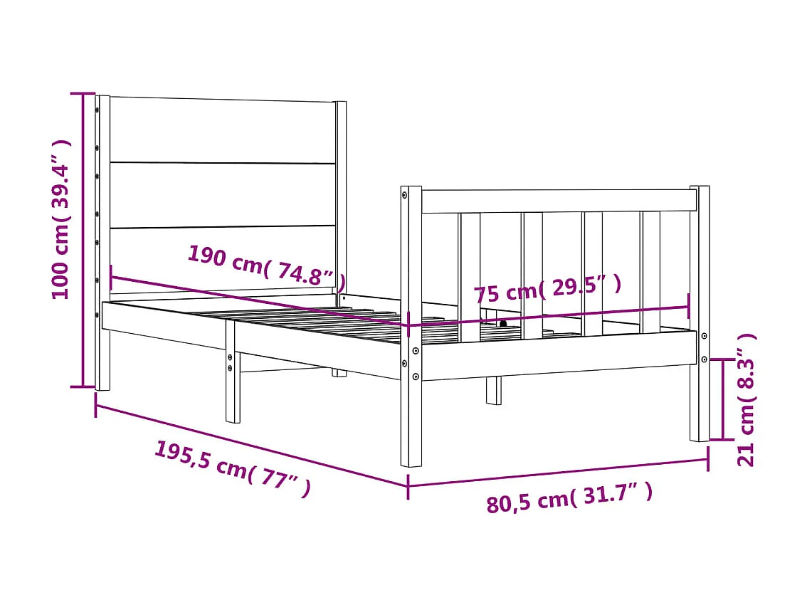 Cadre de lit sans matelas bois de pin massif