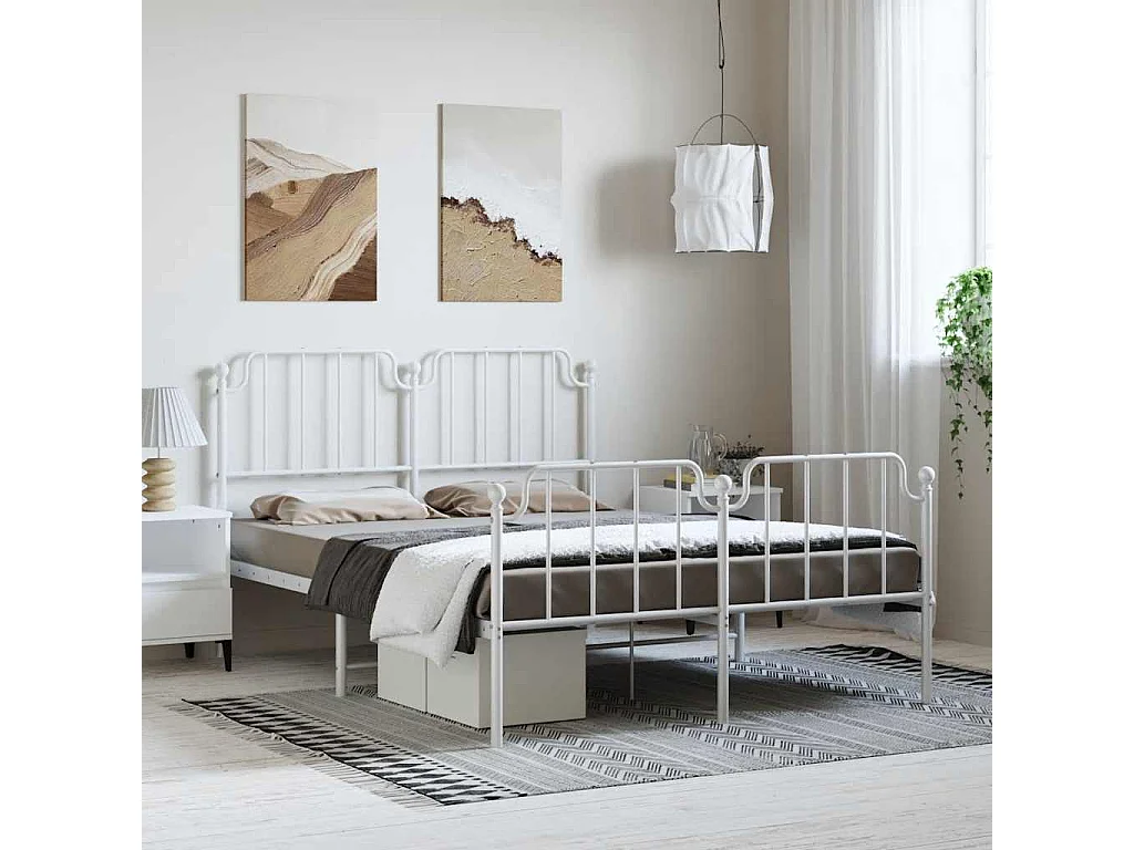 Estrutura de cama com cabeceira e pés 150x200 cm metal branco