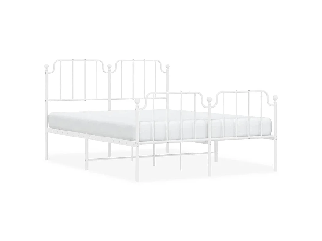 Cadre de lit métal sans matelas et pied de lit blanc 150x200 cm