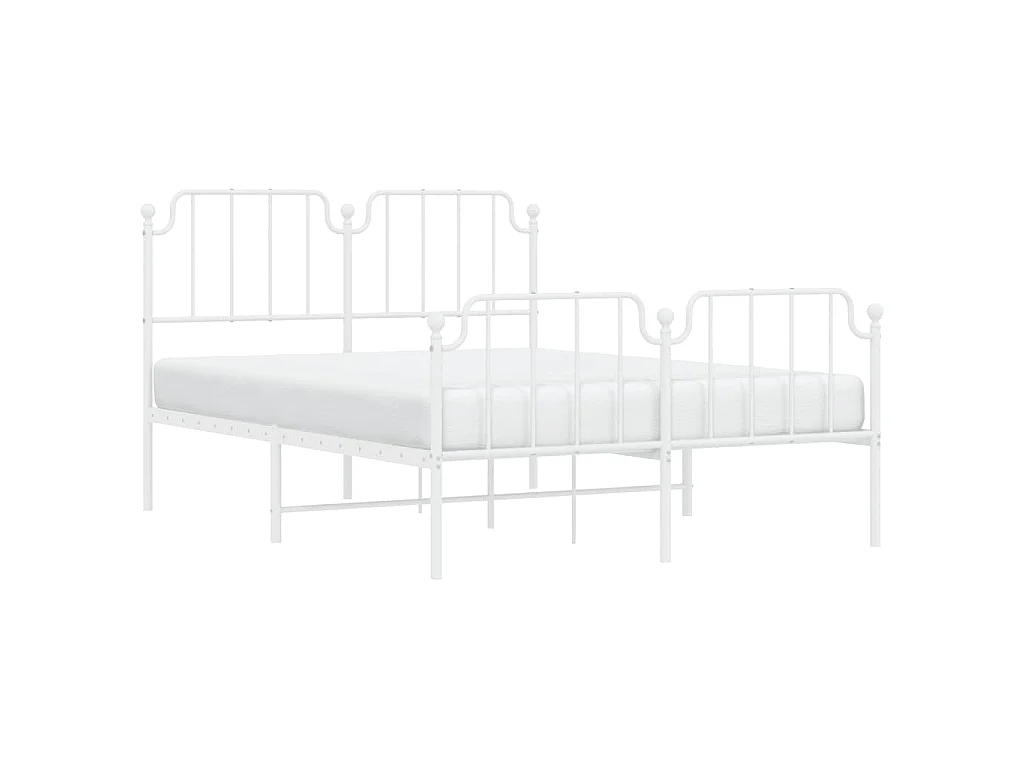 Cadre de lit métal sans matelas et pied de lit blanc 150x200 cm