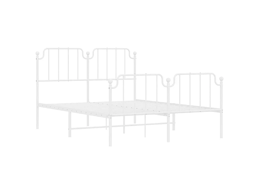 Cadre de lit métal sans matelas et pied de lit blanc 150x200 cm