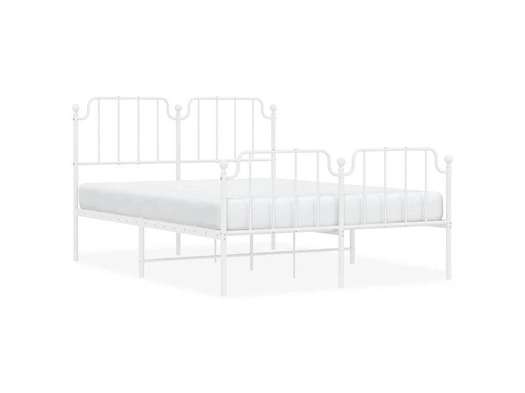 Cadre de lit métal sans matelas et pied de lit blanc 150x200 cm