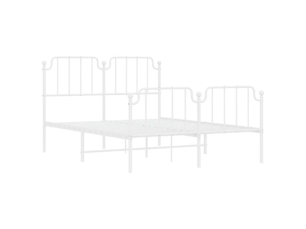 Cadre de lit métal sans matelas et pied de lit blanc 150x200 cm