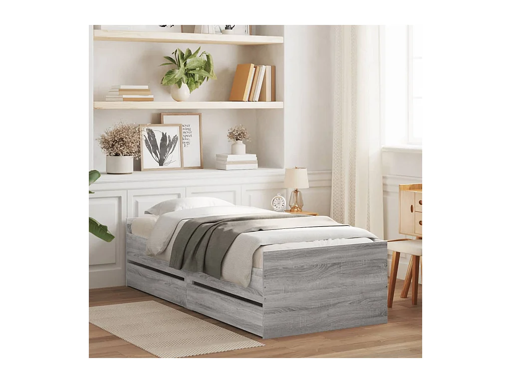 Cadre de lit avec tiroirs sans matelas sonoma gris 100x200 cm