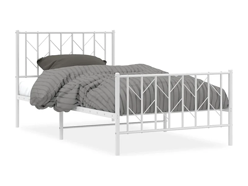 Cadre de lit métal sans matelas et pied de lit blanc 100x190 cm