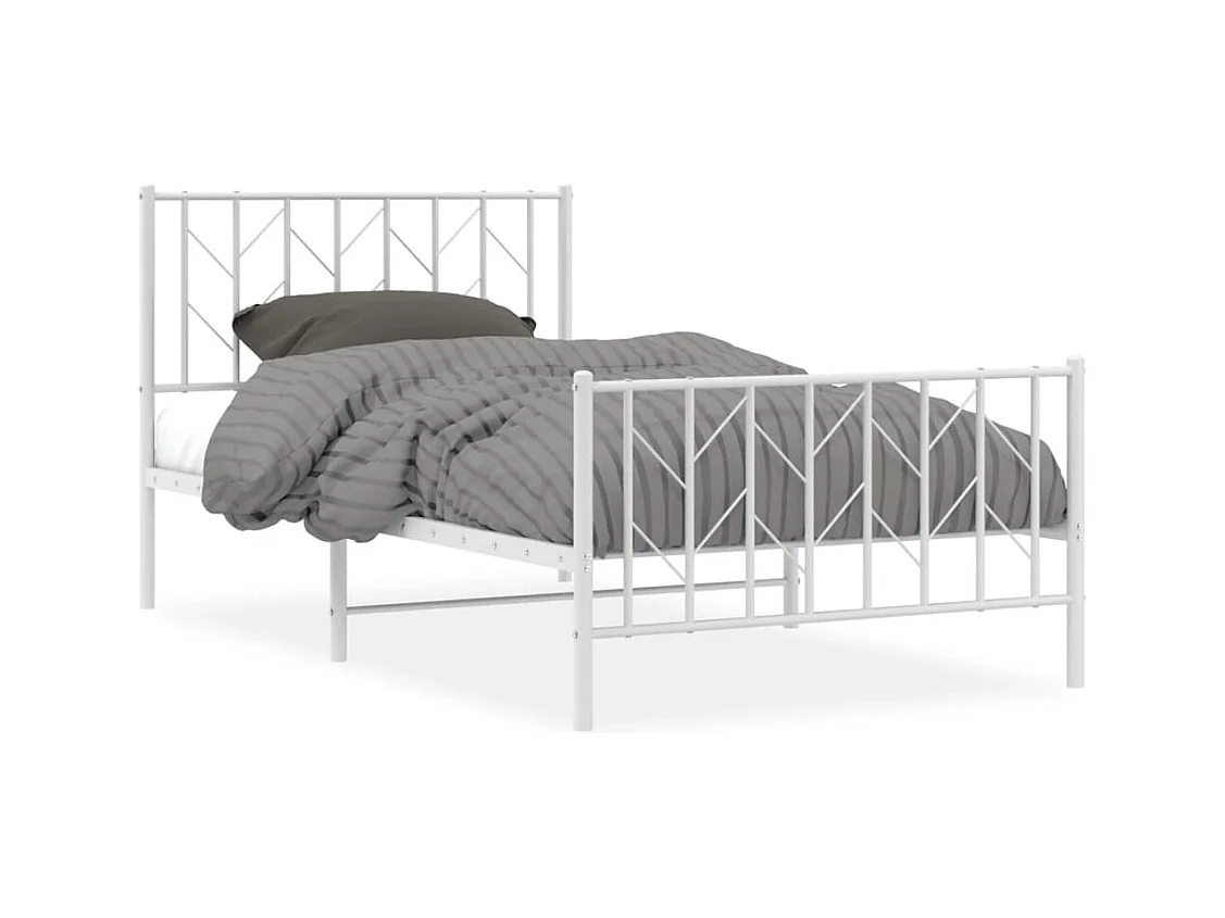 Cadre de lit métal sans matelas et pied de lit blanc 100x190 cm