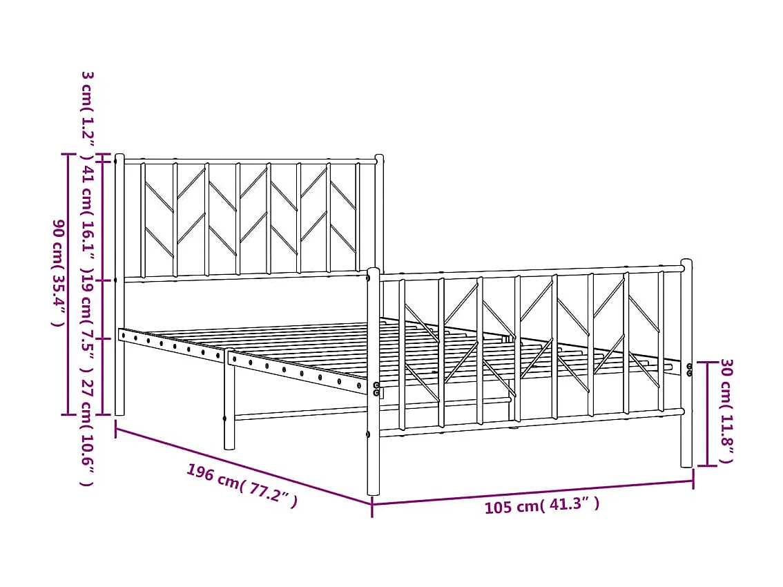 Bedframe met hoofd- en voeteneinde metaal wit 100x190 cm