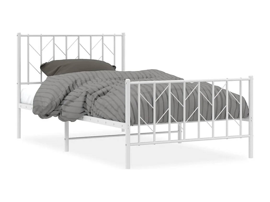 Cadre de lit métal sans matelas et pied de lit blanc 100x190 cm