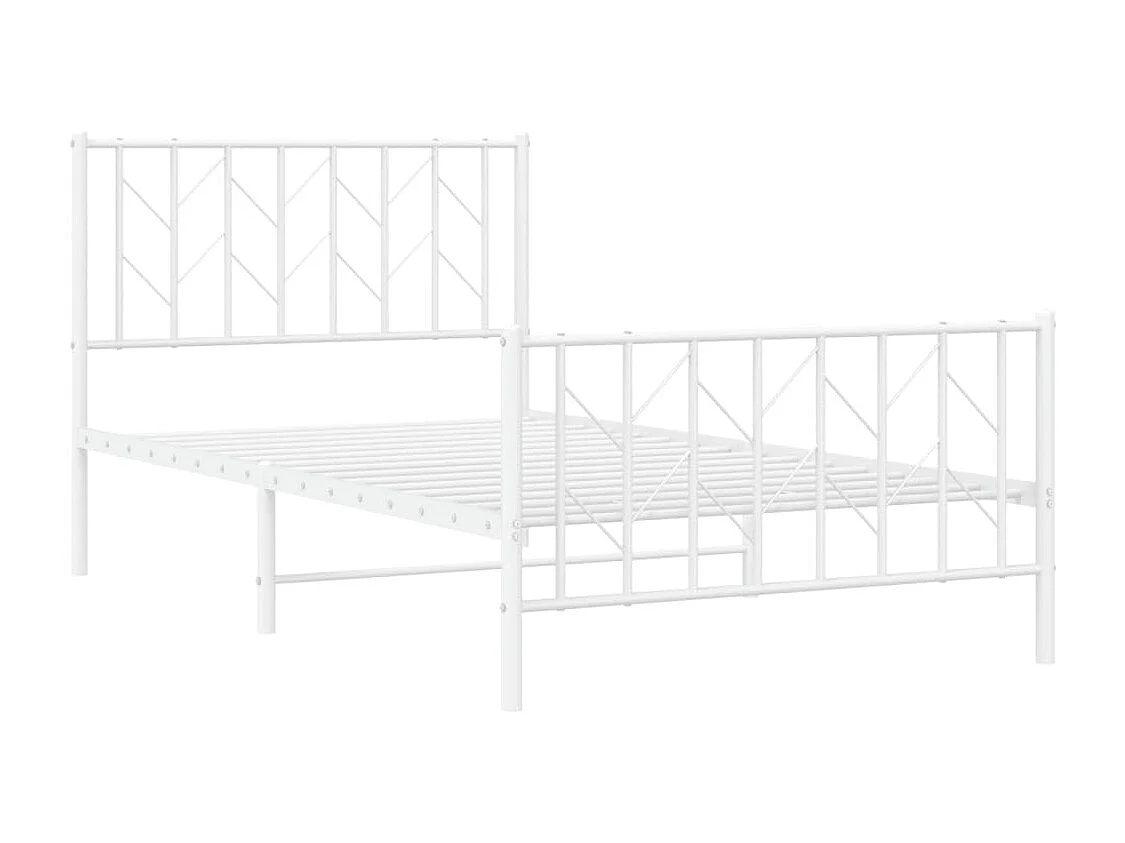 Cadre de lit métal sans matelas et pied de lit blanc 100x190 cm