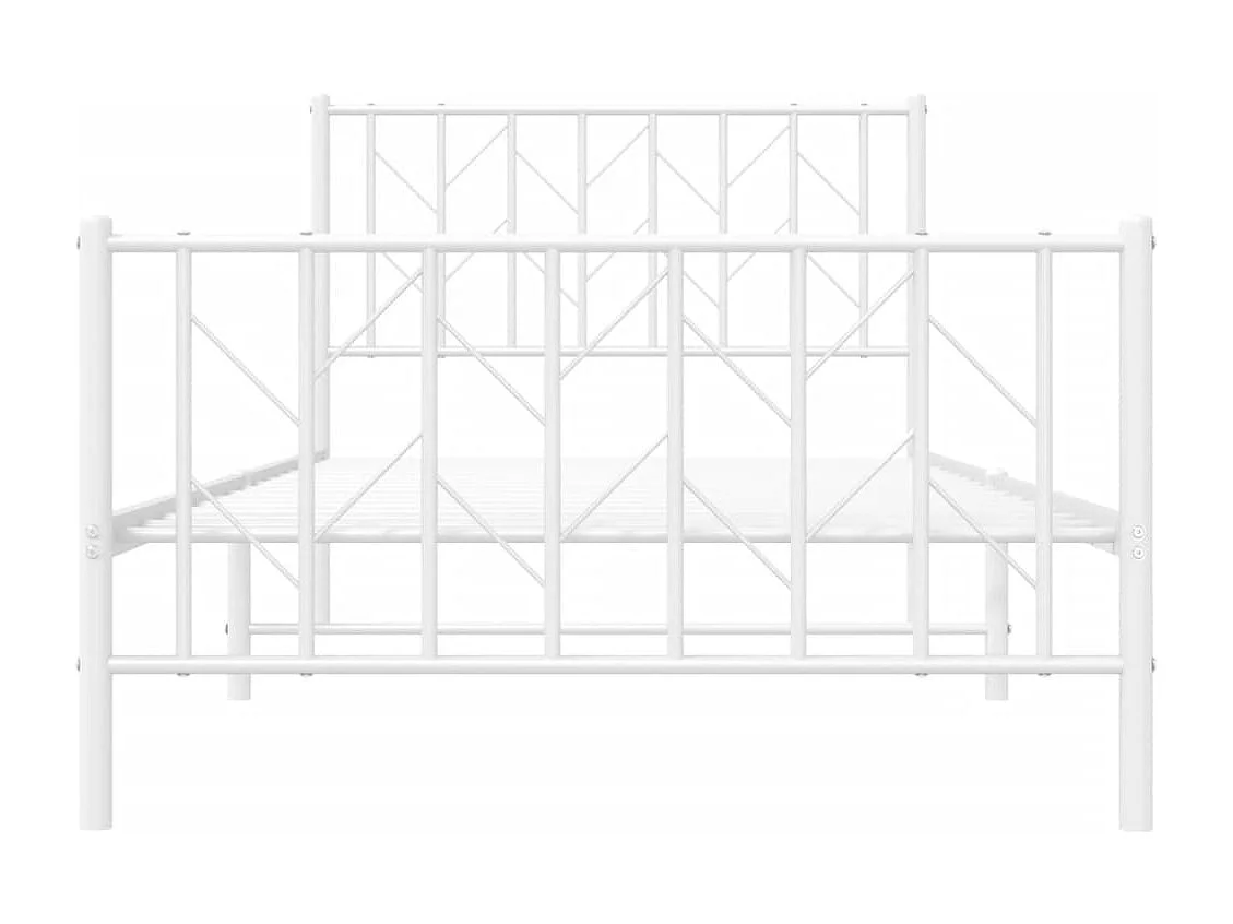 Cadre de lit métal sans matelas et pied de lit blanc 100x190 cm