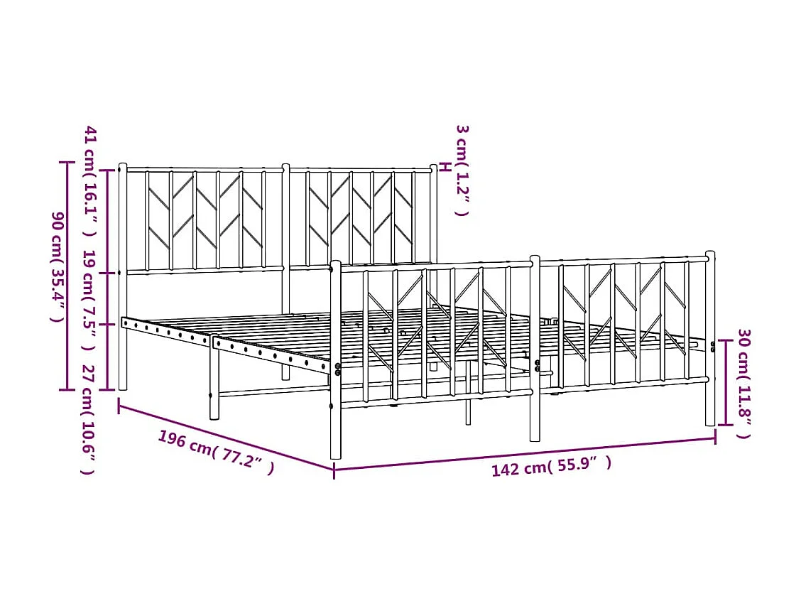 Bedframe met hoofd- en voeteneinde metaal wit 135x190 cm