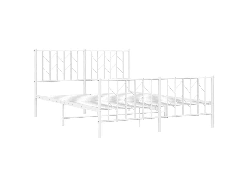 Cadre de lit métal sans matelas et pied de lit blanc 135x190 cm