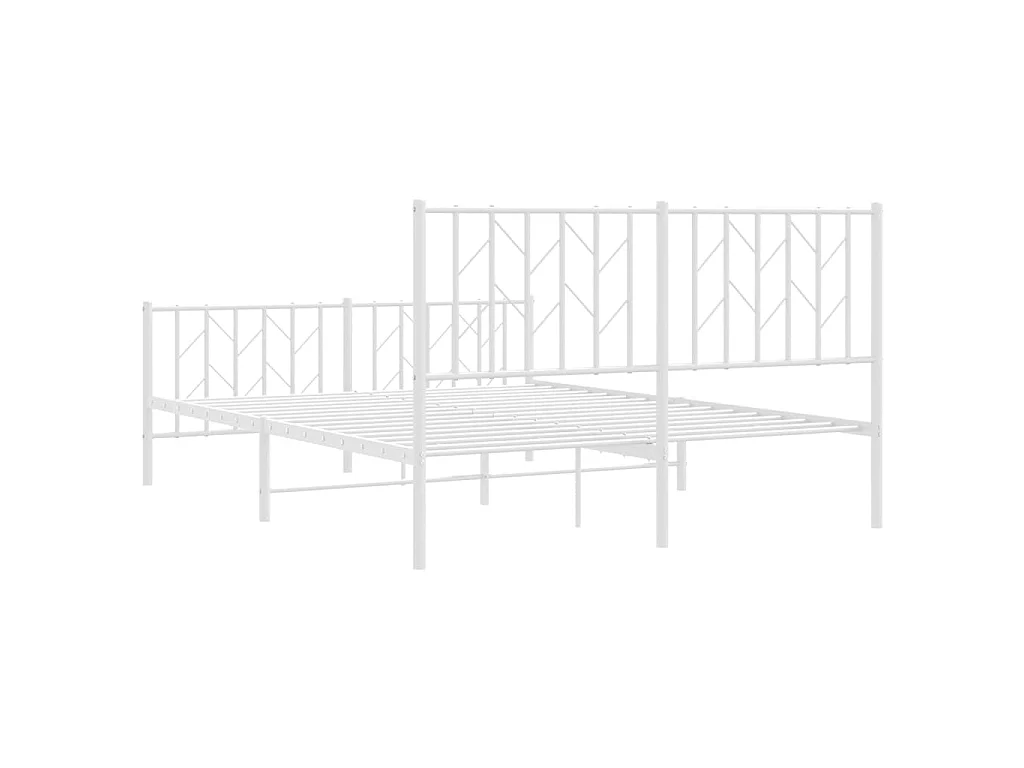 Cadre de lit métal sans matelas et pied de lit blanc 135x190 cm