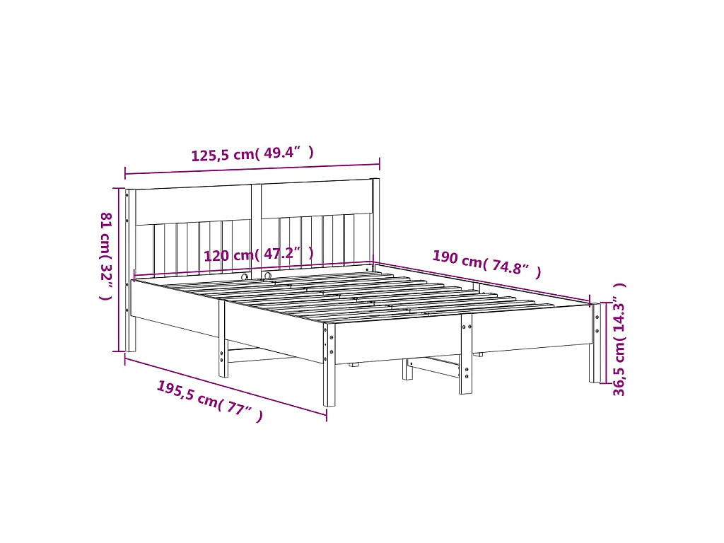 Bedframe zonder matras massief grenenhout 120x190 cm