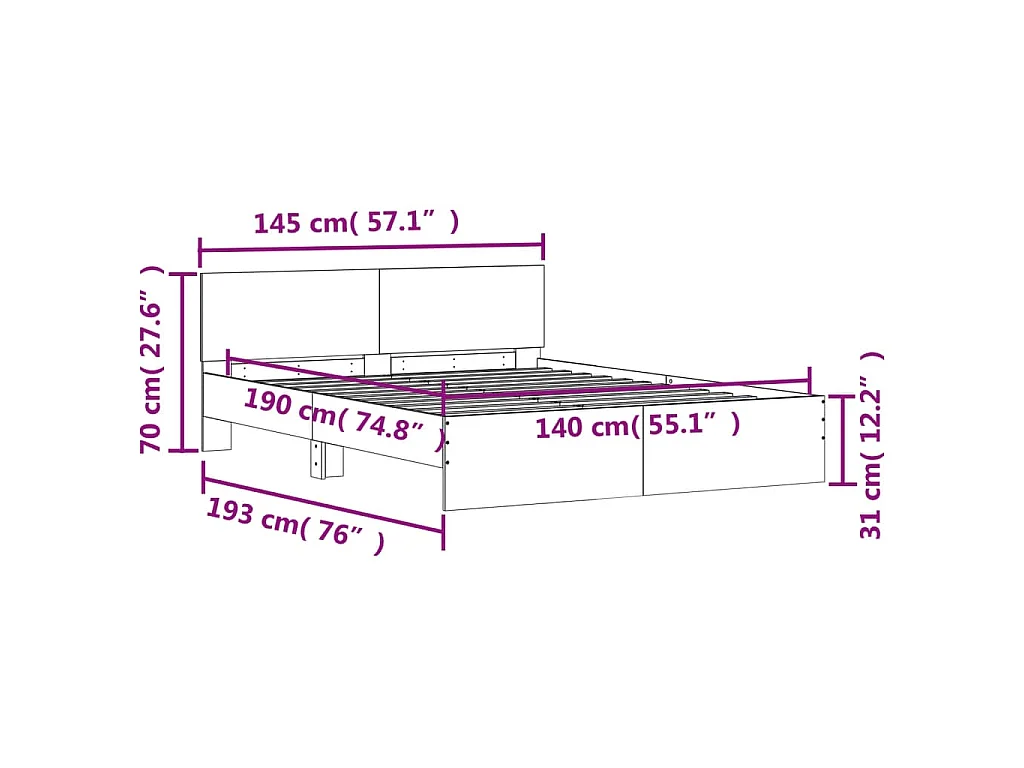 Cadre de lit sans matelas chêne marron 140x190 cm