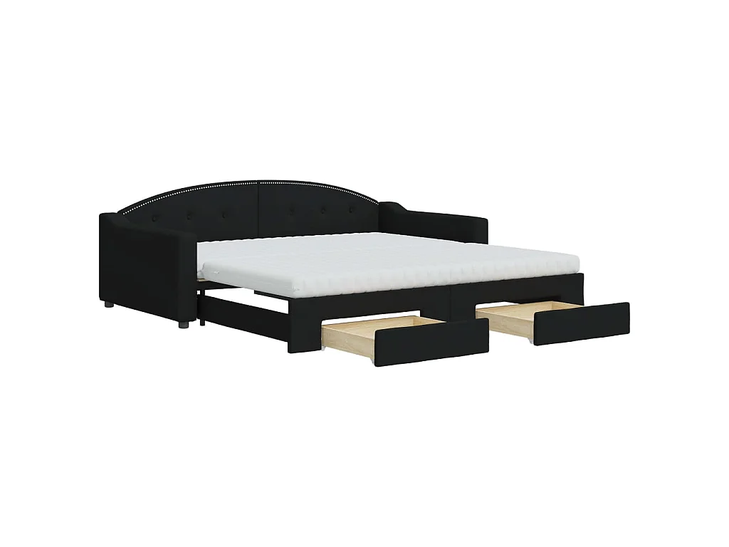 Lit de jour avec gigogne et tiroirs noir 100x200 cm tissu