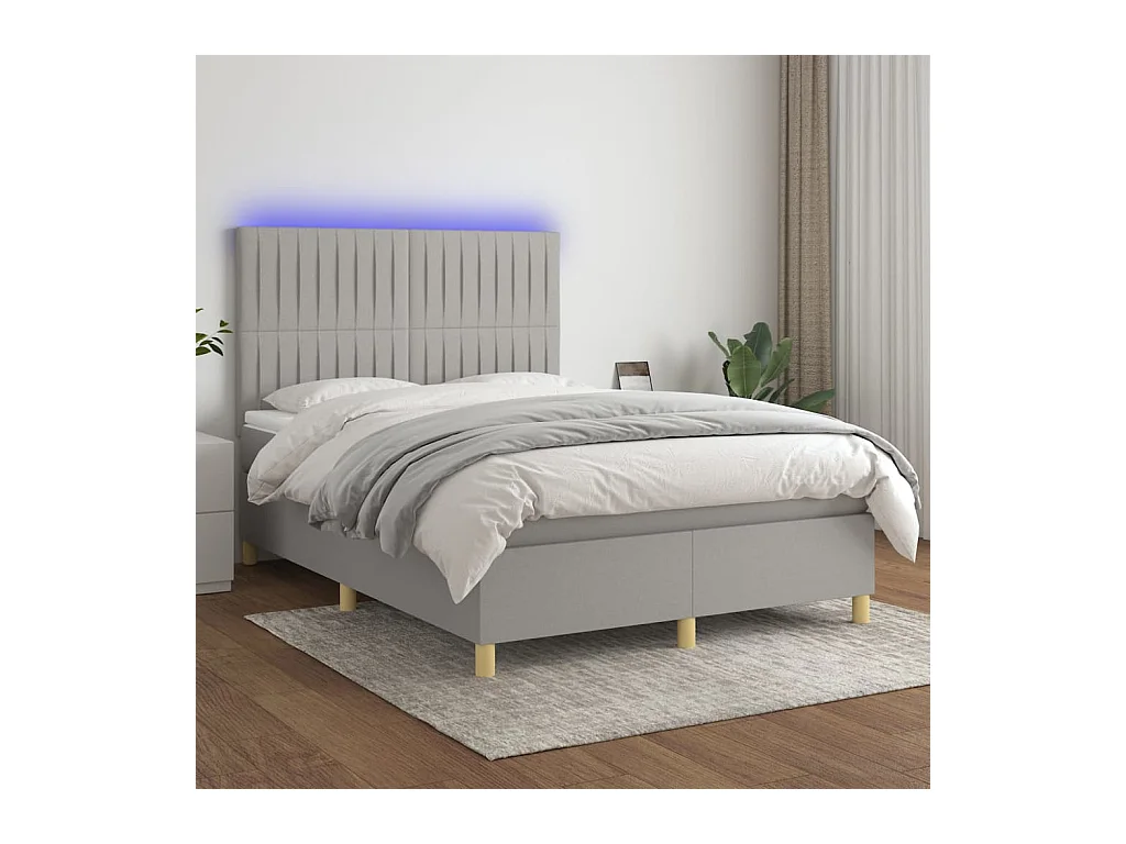 Boxspring met matras en LED stof lichtgrijs 140x200 cm