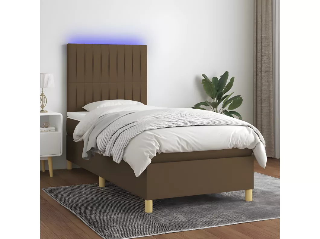 Kauf Unique Boxspringbett mit Matratze & LED Dunkelbraun 90x190 cm Stoff