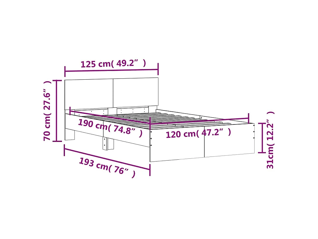 Cadre de lit sans matelas sonoma gris 120x190 cm
