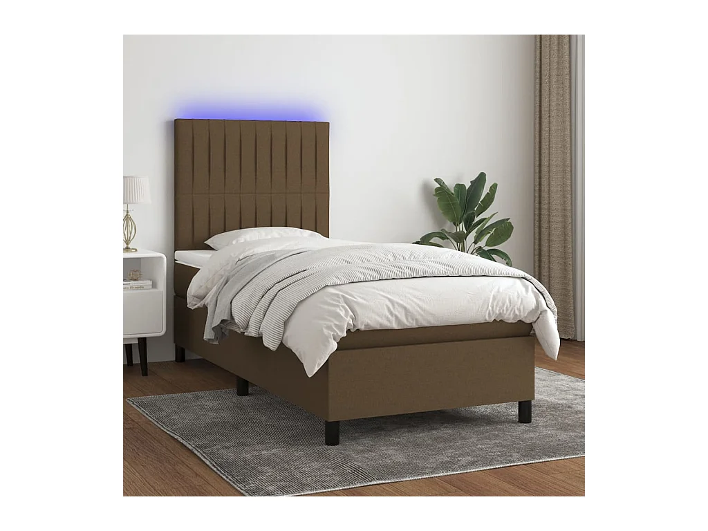 Sommier à lattes de lit et matelas et LED Marron foncé 90x190cm