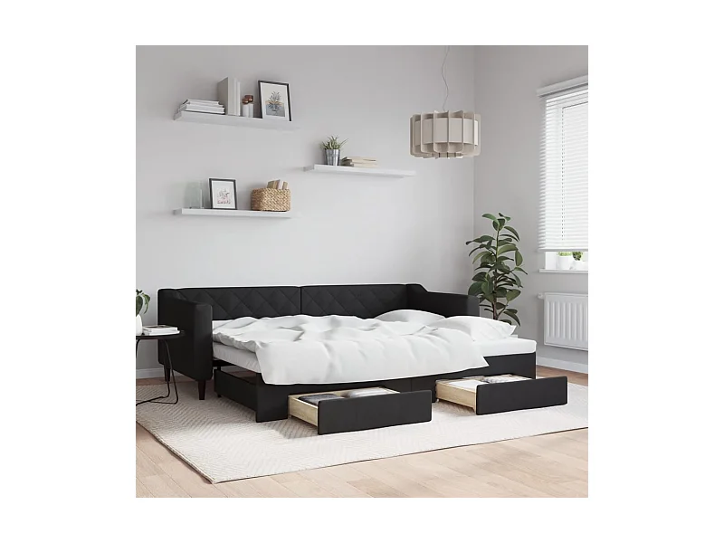 Tagesbett Ausziehbar mit Schubladen Schwarz 80x200 cm Stoff