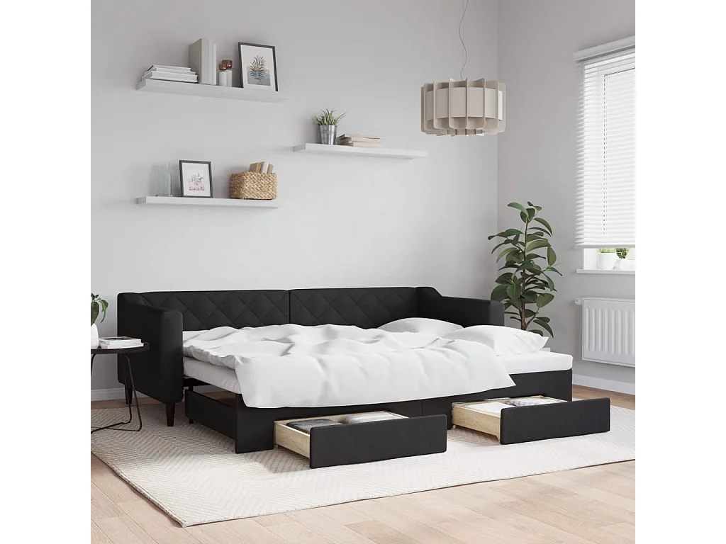 Lit de jour avec gigogne et tiroirs sans matelas noir 80x200 cm