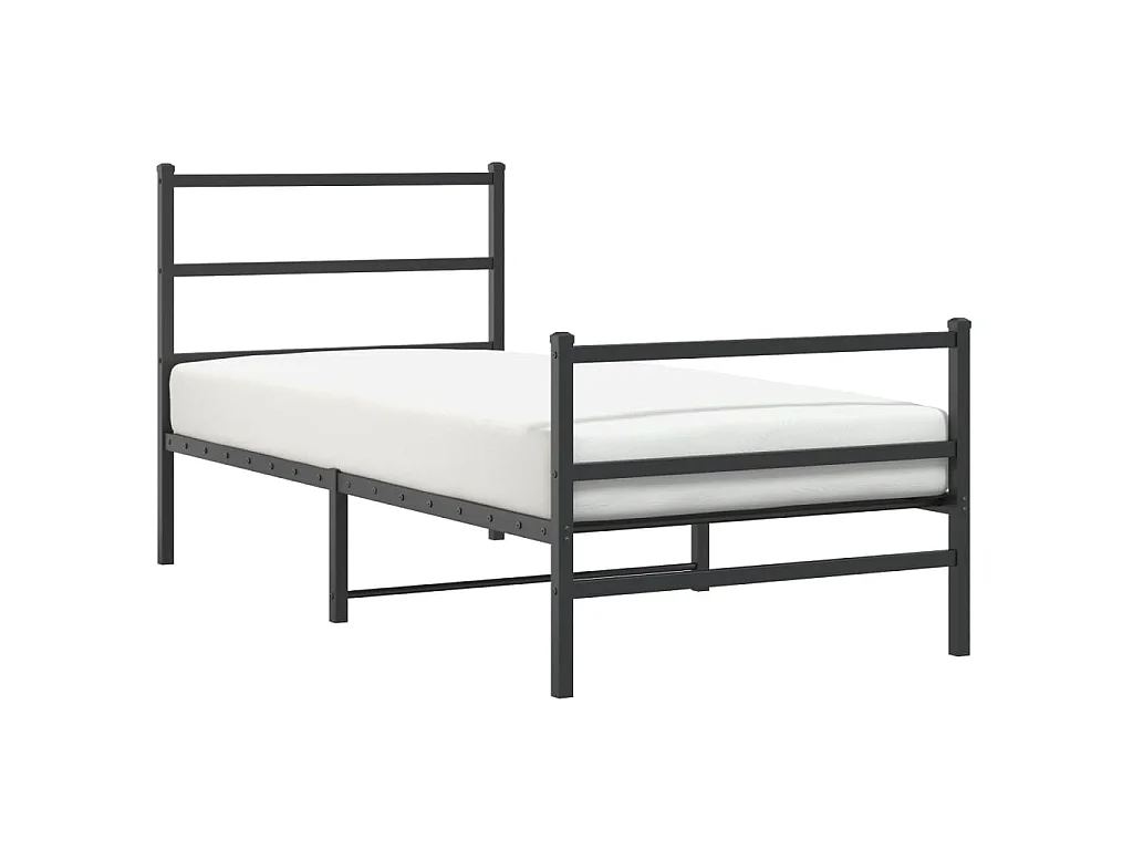 Cadre de lit métal sans matelas avec pied de lit noir 90x200 cm