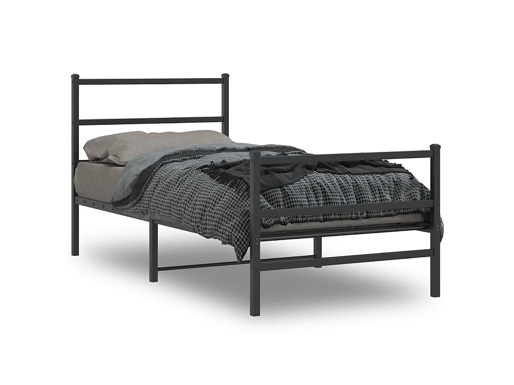 Cadre de lit métal sans matelas avec pied de lit noir 90x200 cm