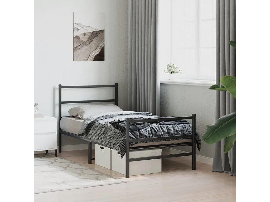 Cadre de lit métal sans matelas avec pied de lit noir 90x200 cm