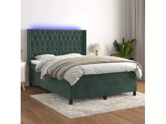 Kauf Unique Boxspringbett mit Matratze & LED Dunkelgrün 140x200 cm Samt