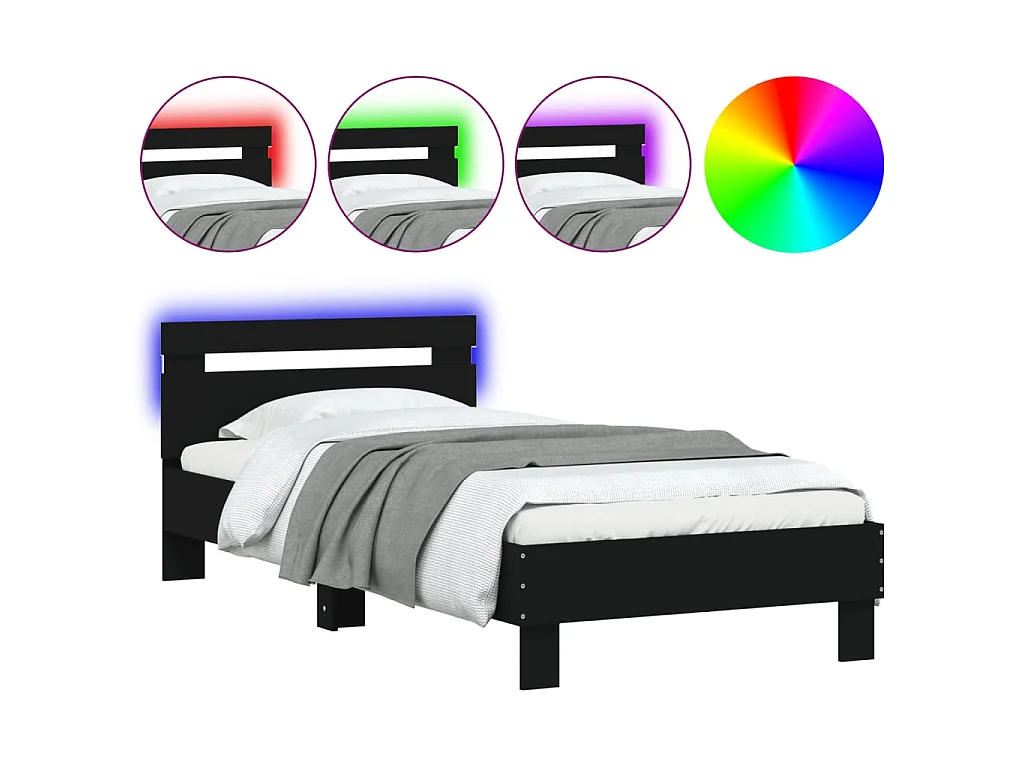 Cadre de lit sans matelas avec lumières LED noir 90x200 cm