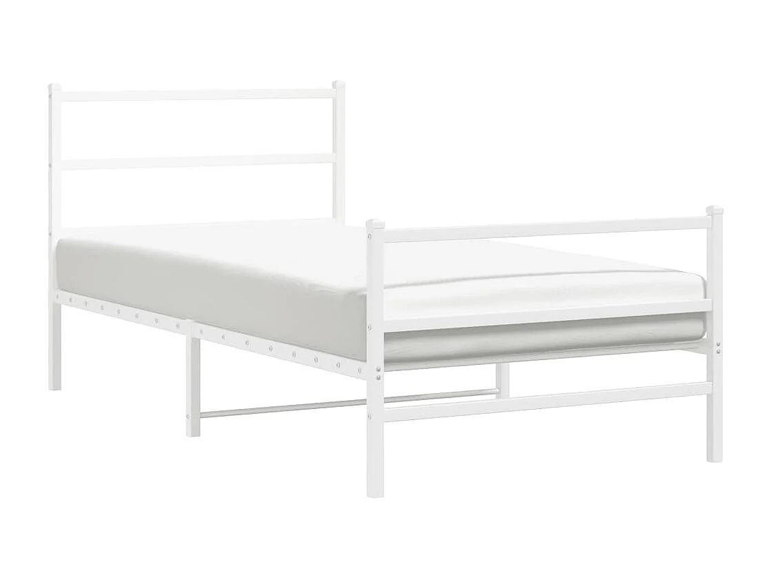 Cadre de lit métal sans matelas et pied de lit blanc 100x190 cm