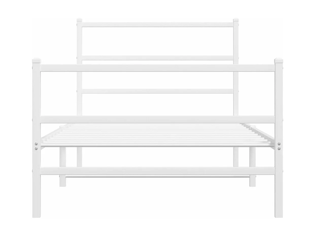 Cadre de lit métal sans matelas et pied de lit blanc 100x190 cm