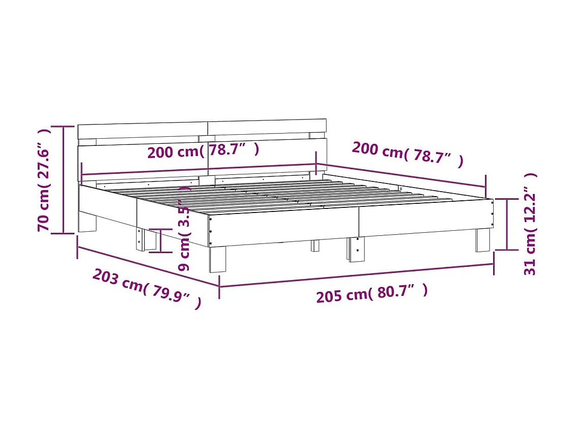 Bettgestell mit Kopfteil Grau Sonoma 200x200cm Holzwerkstoff