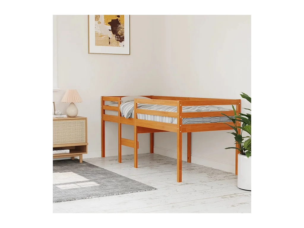 Lit haut sans matelas cire marron 90x190 cm bois massif