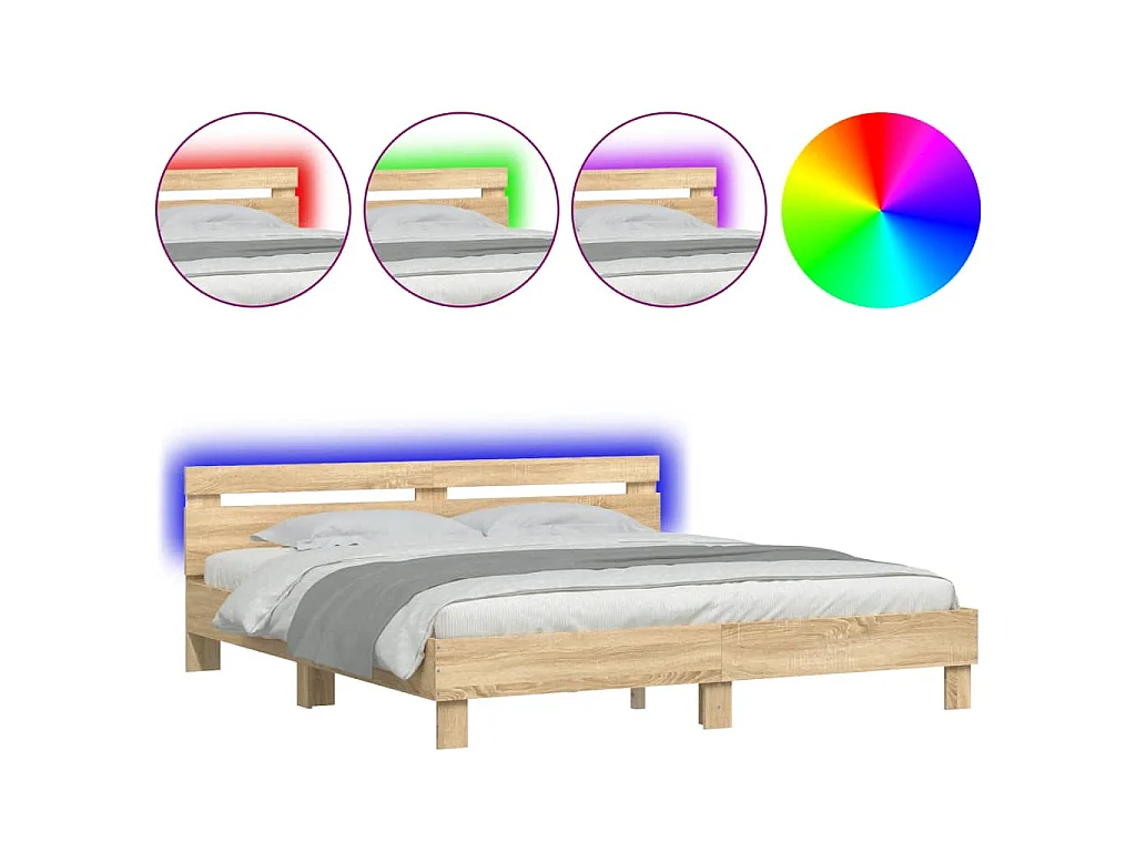 Bedframe met hoofdeinde en LED sonoma eikenkleurig 160x200 cm