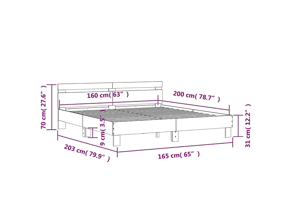 Bedframe met hoofdeinde en LED sonoma eikenkleurig 160x200 cm