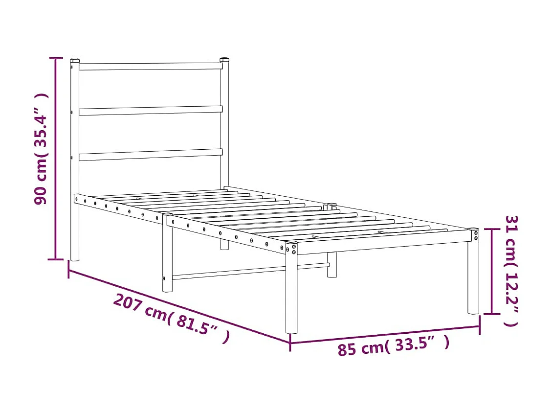 Cadre de lit métal sans matelas avec tête de lit blanc 80x200cm