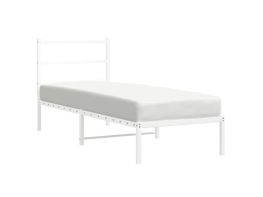 Cadre de lit métal sans matelas avec tête de lit blanc 80x200cm