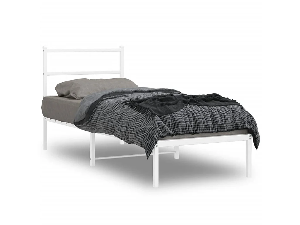 Cadre de lit métal sans matelas avec tête de lit blanc 80x200cm