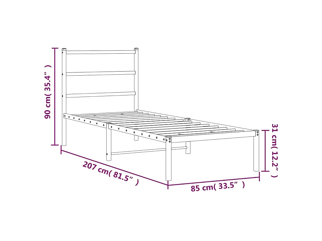 Cadre de lit métal sans matelas avec tête de lit blanc 80x200cm
