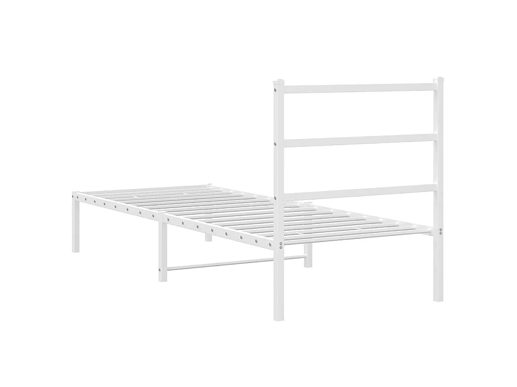 Cadre de lit métal sans matelas avec tête de lit blanc 80x200cm