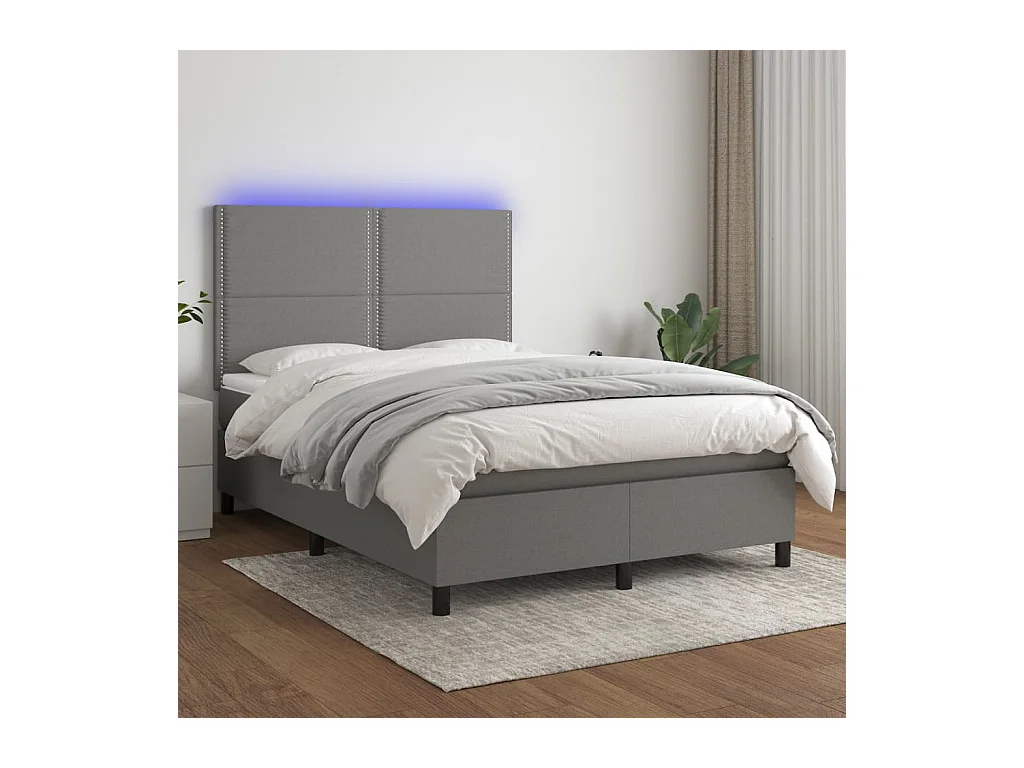 Boxspringbett mit Matratze & LED Dunkelgrau 140x190 cm Stoff