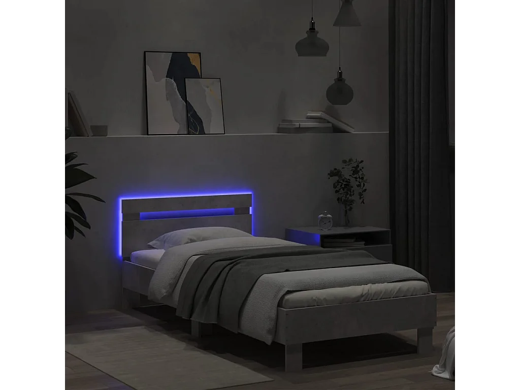 Giroletto con Testiera e LED Grigio Cemento 90x200 cm